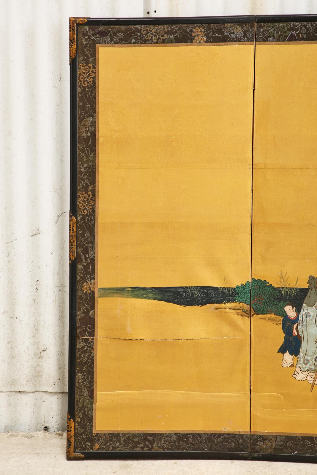 Paire de paravents japonais Edo à six panneaux représentant les sept Sages en vente 13