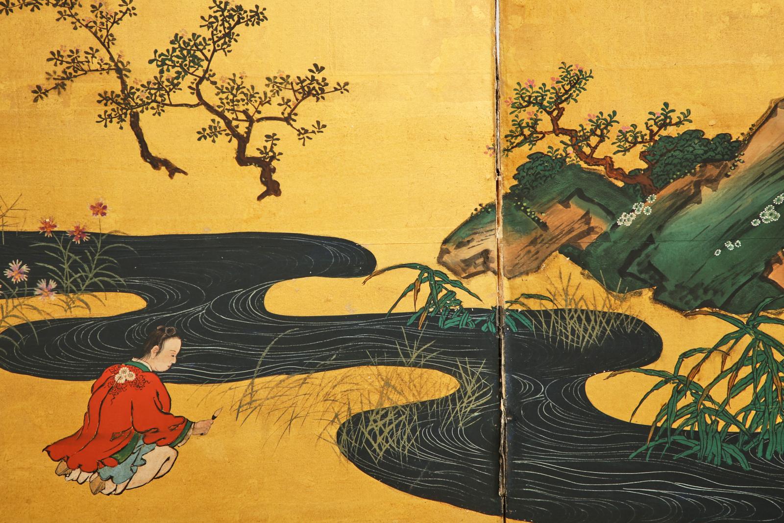 XIXe siècle Paire de paravents japonais Edo à six panneaux représentant les sept Sages en vente