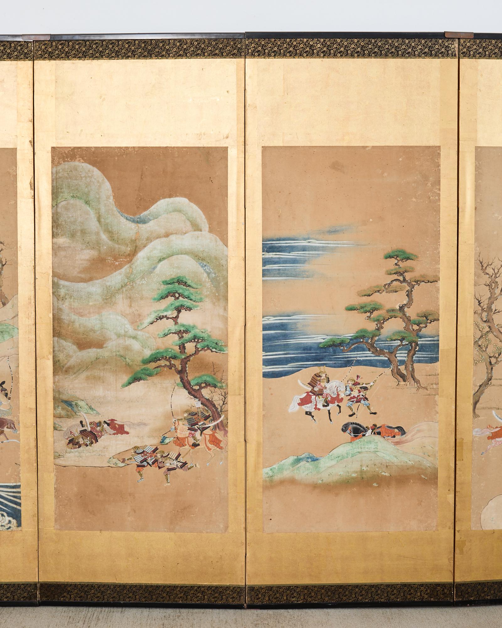 Fatto a mano Coppia di paraventi giapponesi Edo/Tokugawa Racconto di Heiki in vendita
