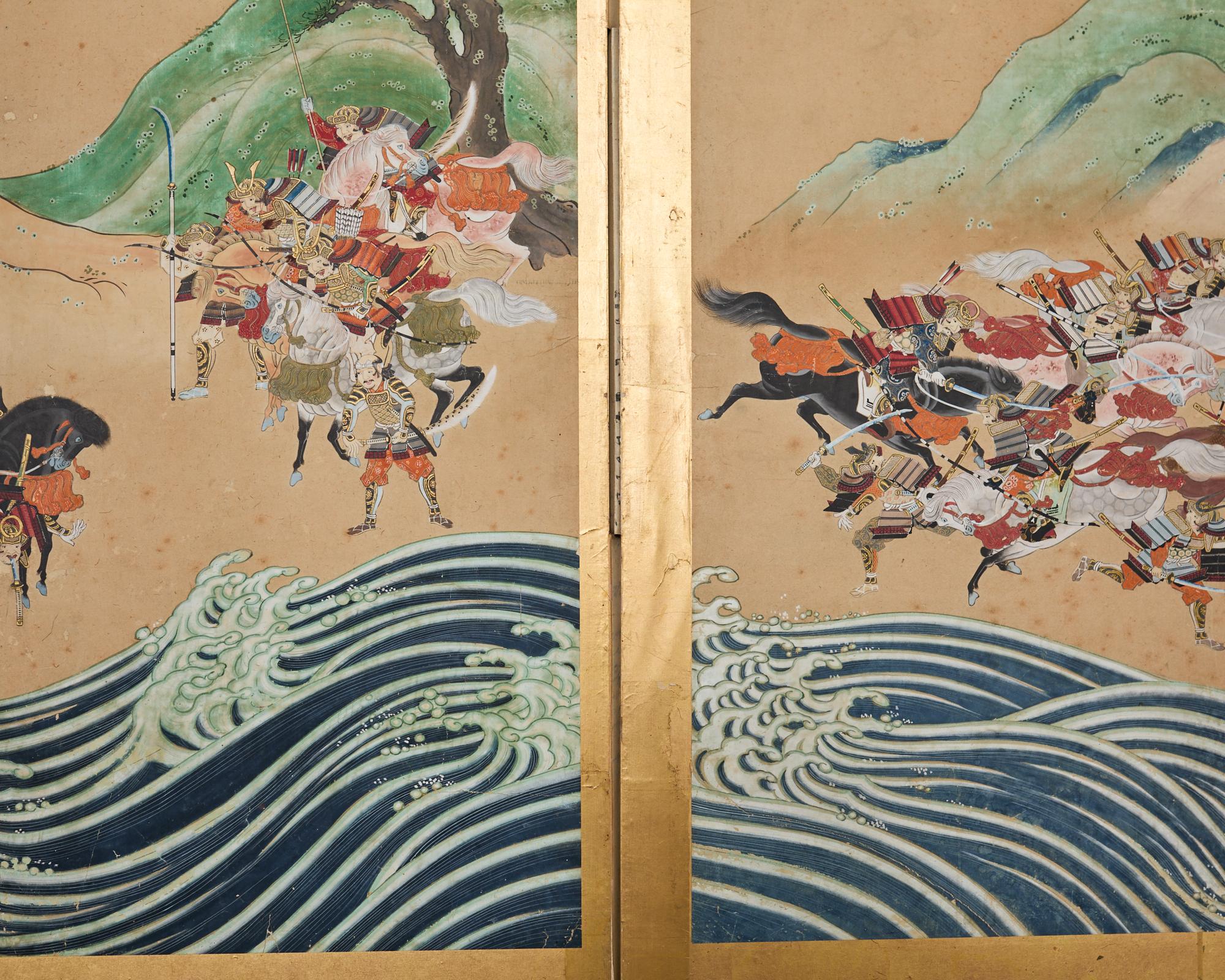 XIX secolo Coppia di paraventi giapponesi Edo/Tokugawa Racconto di Heiki in vendita