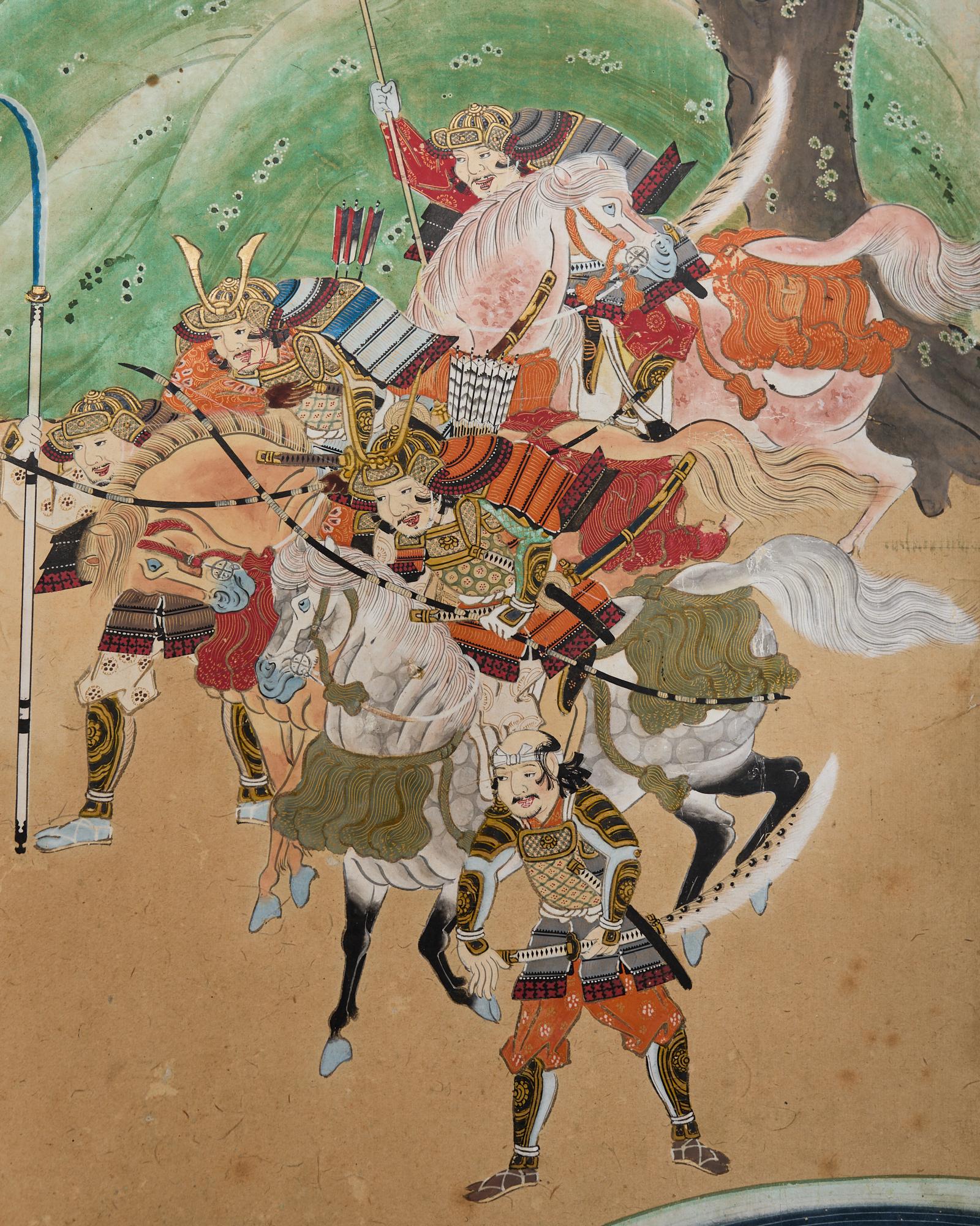 Ottone Coppia di paraventi giapponesi Edo/Tokugawa Racconto di Heiki in vendita