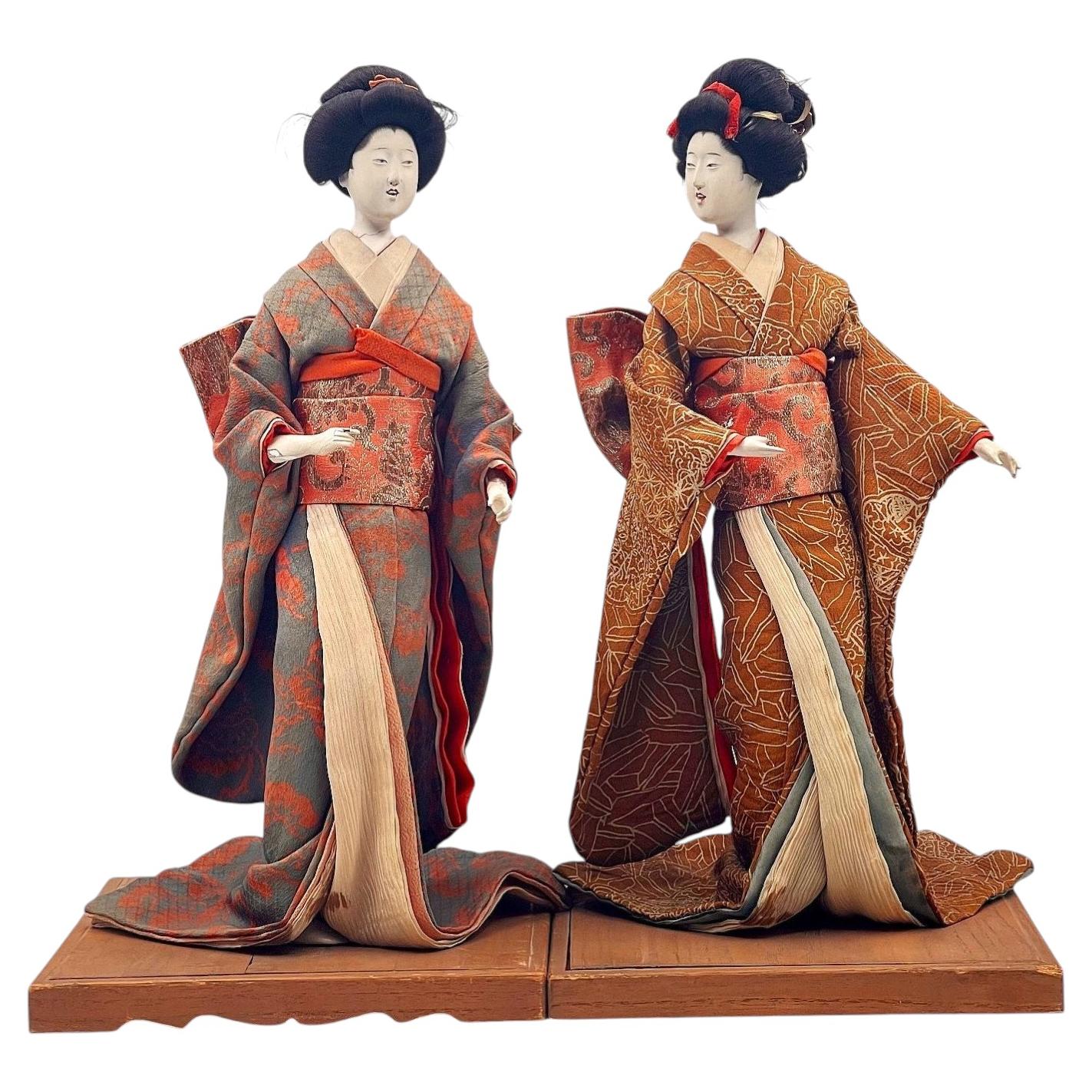 Coppia di figurine di donne di corte giapponesi (Bijin Ningyō) – Periodo Meiji, CIRCA 1890