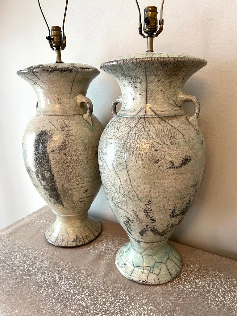 Pair of Japanese Fired Raku Pottery Glazed Urn Table Lamps For Sale at ...