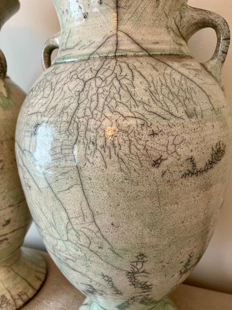 Pair of Japanese Fired Raku Pottery Glazed Urn Table Lamps For Sale at ...