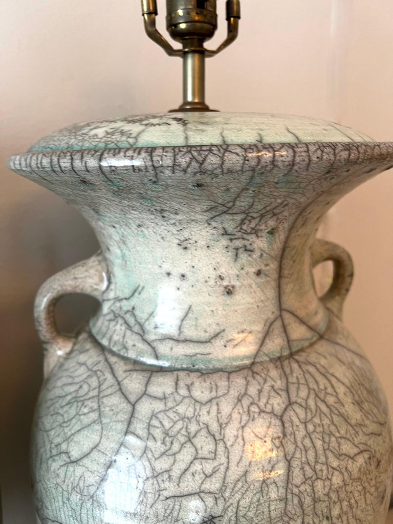 Pair of Japanese Fired Raku Pottery Glazed Urn Table Lamps For Sale at ...