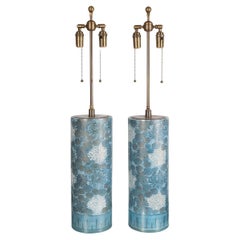 Retro Pair of Japanese Flower Motif Ceramic Table Lamps