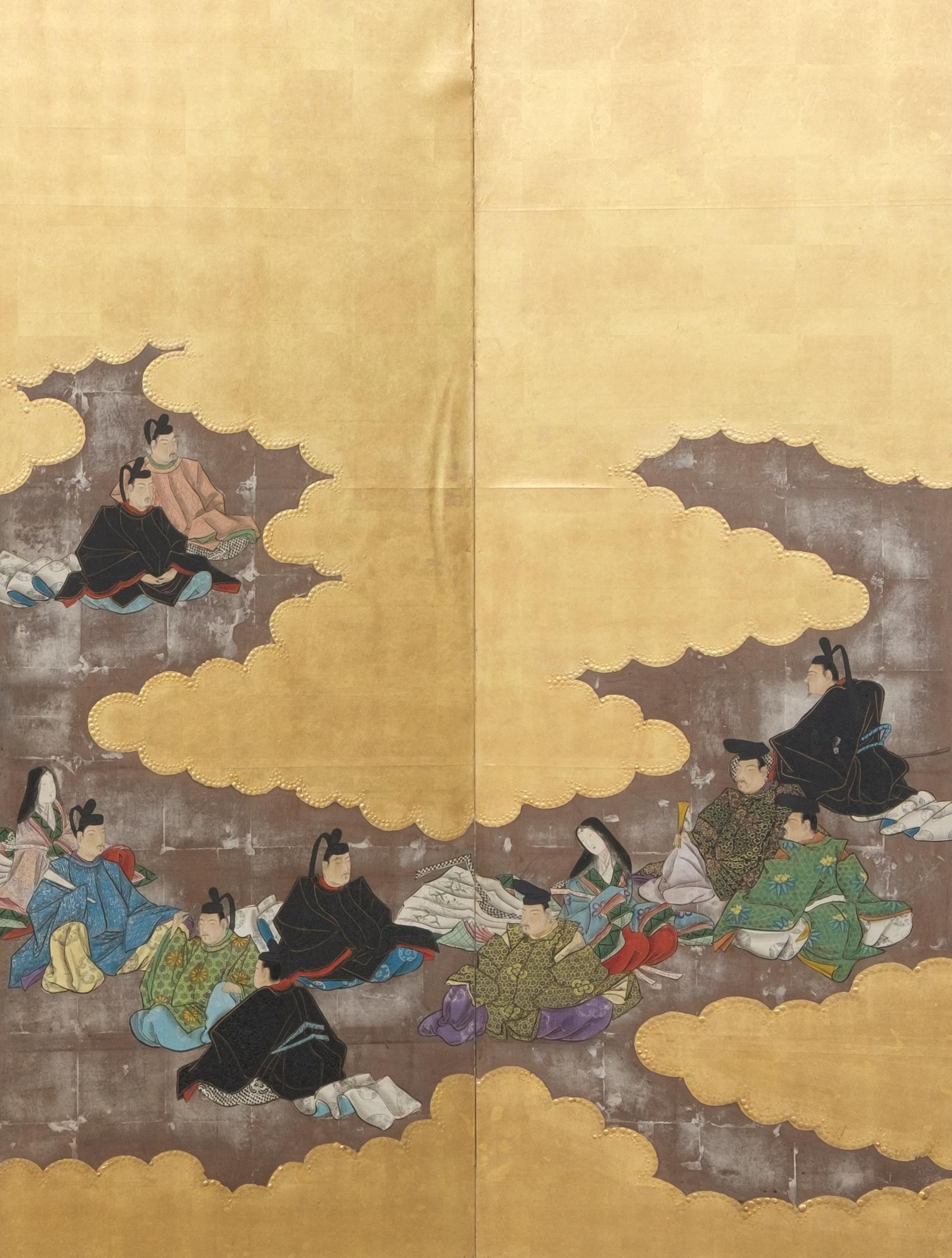 Pair of Japanese folding screens (byôbu) of poets from ‘Hyakunin isshu’ 百人一首 10