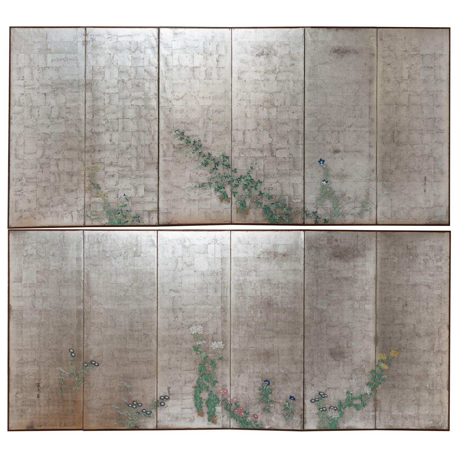 Pair of Japanese Folding Screens, Rinpa School, 19th Century For Sale at 1stDibs