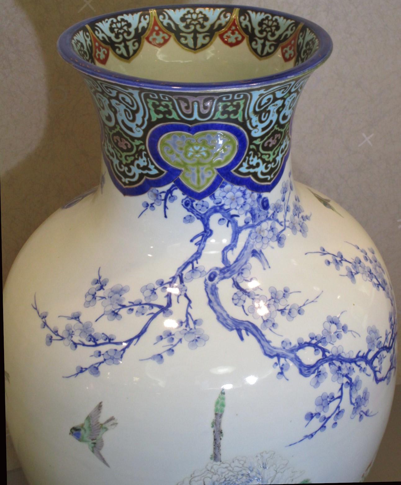 Gilt Pair of Japanese Fukagawa Koransha Blue Porcelain Vases, circa 1880