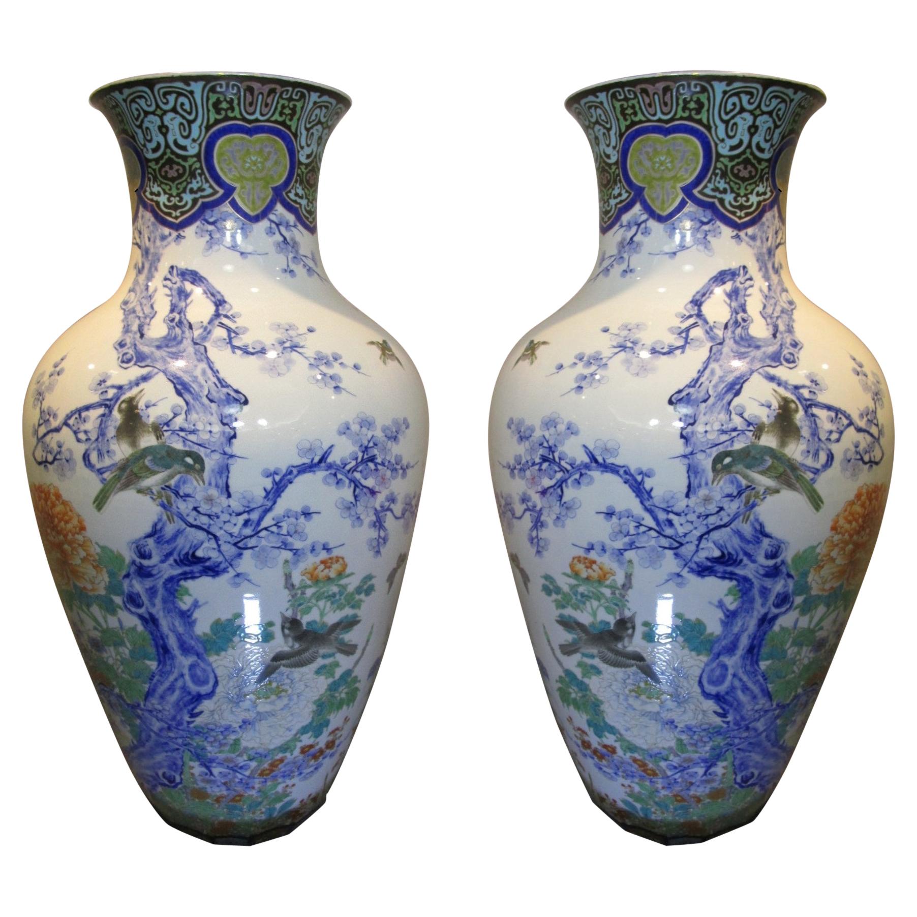 Pair of Japanese Fukagawa Koransha Blue Porcelain Vases, circa 1880