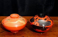 Pair of Japanese Gilt Lidded Rice Lacquer Bowls