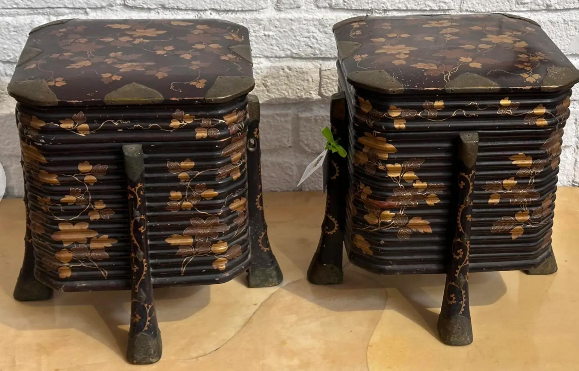 Pair of Japanese Gilt-Metal Mounted, Black & Gold Lacquer Karabitsu Boxes In Good Condition For Sale In LOS ANGELES, CA