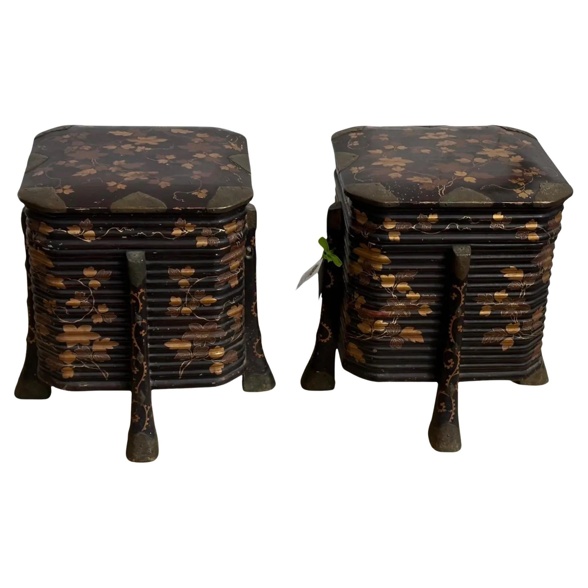 Pair of Japanese Gilt-Metal Mounted, Black & Gold Lacquer Karabitsu Boxes For Sale