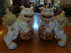 Pair of Japanese Glazed Porcelain Foo Dogs