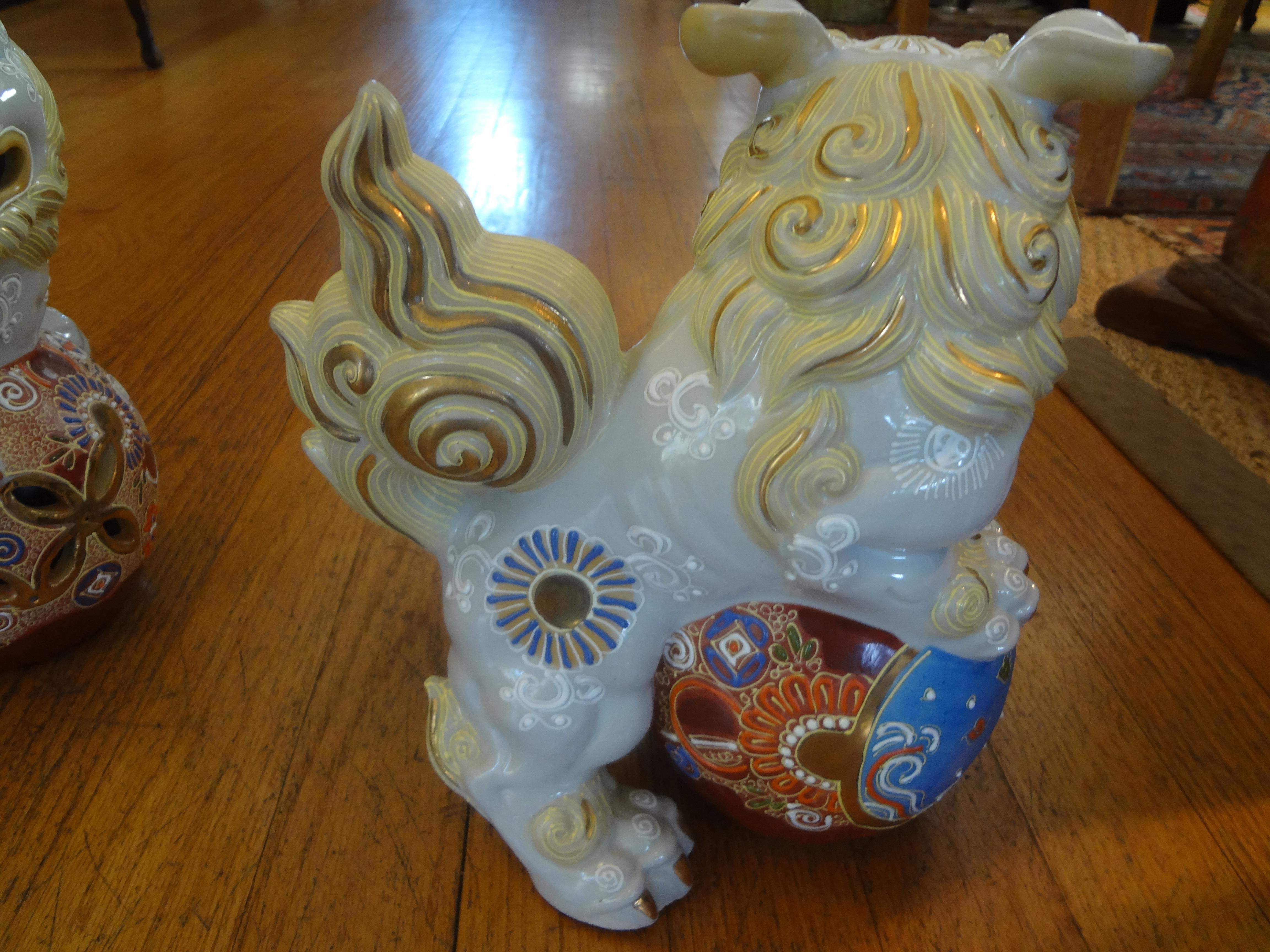 Pair of Japanese Glazed Porcelain Foo Dogs 1