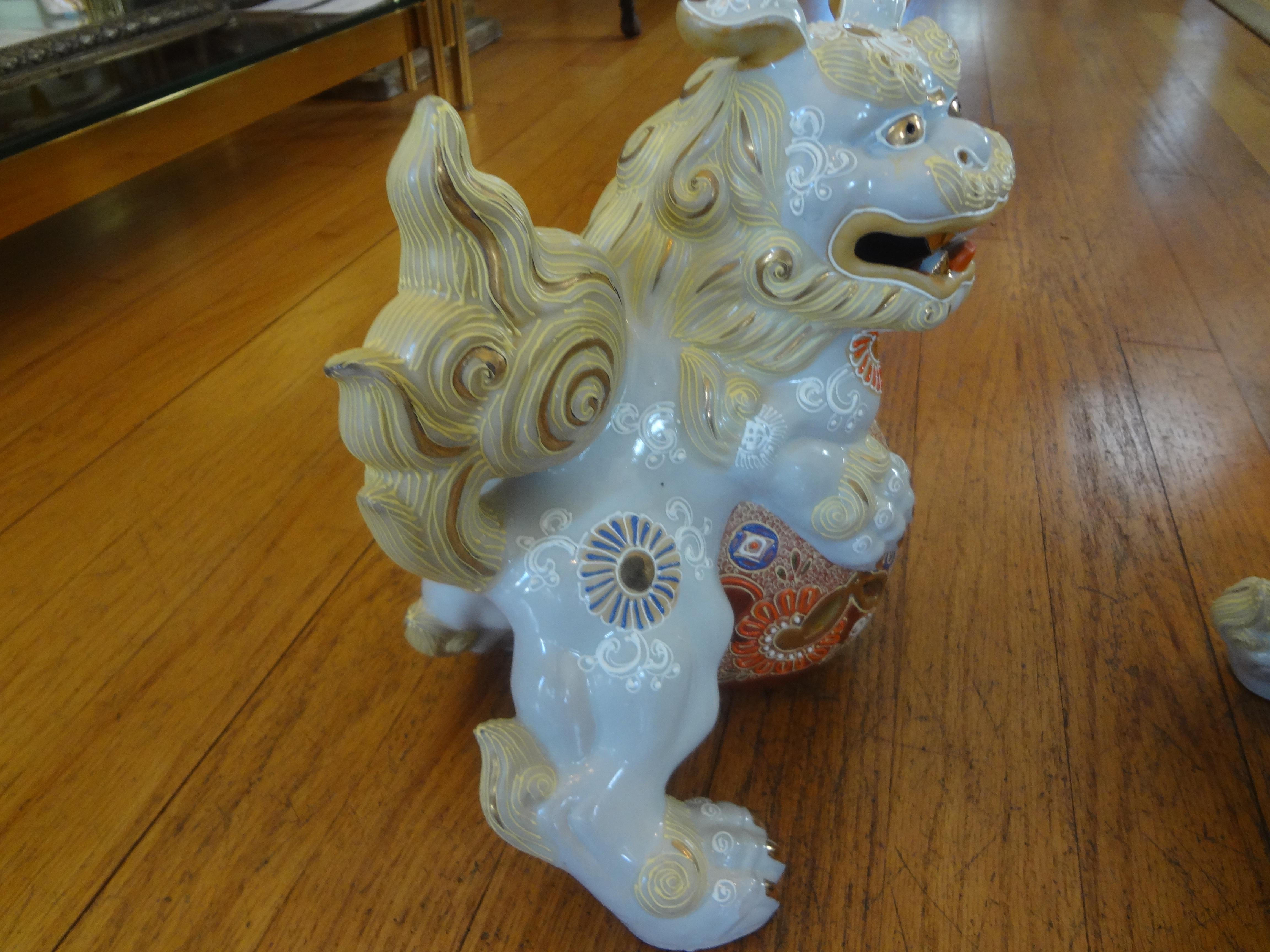 Pair of Japanese Glazed Porcelain Foo Dogs 2