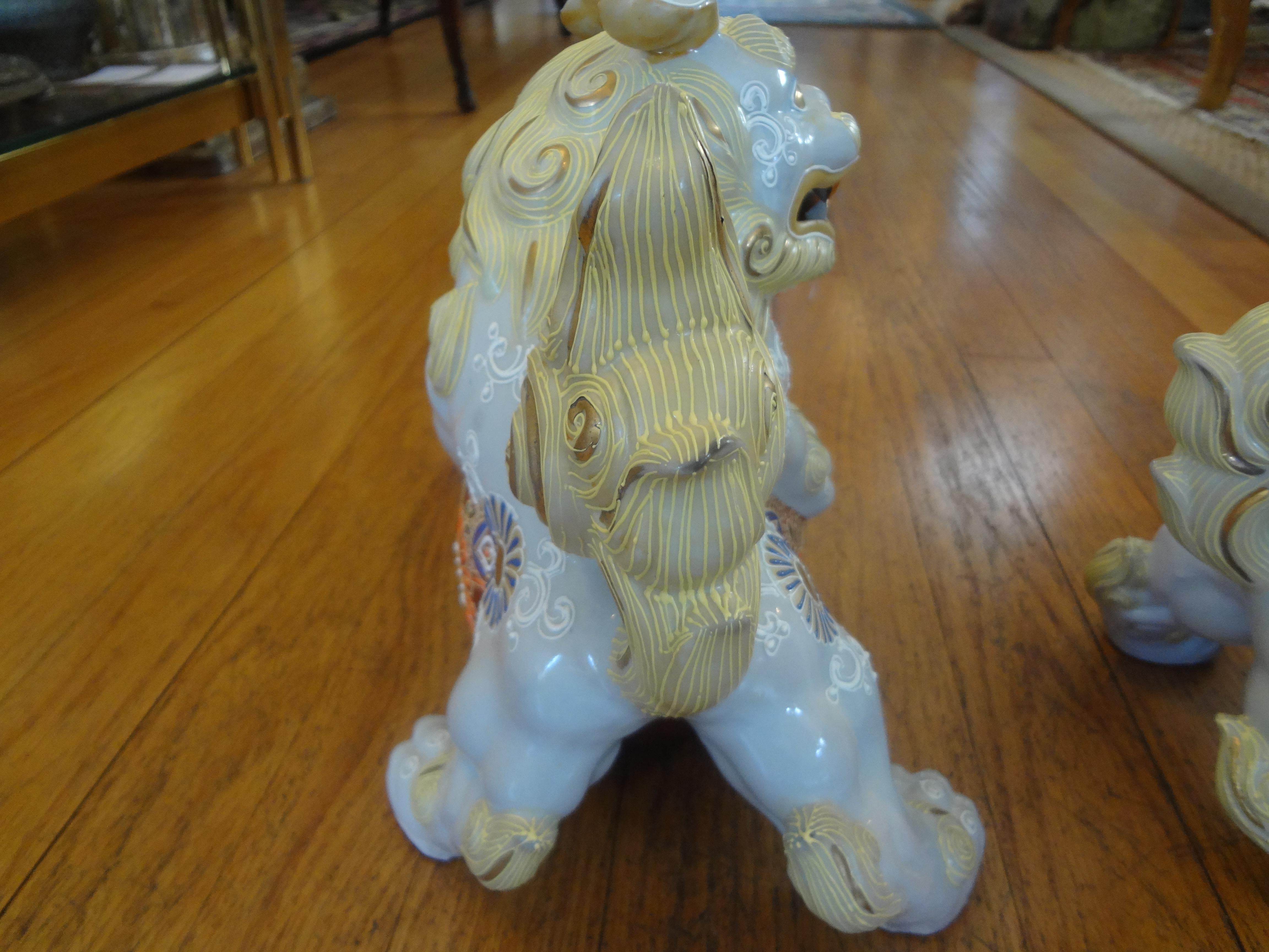 Pair of Japanese Glazed Porcelain Foo Dogs 4