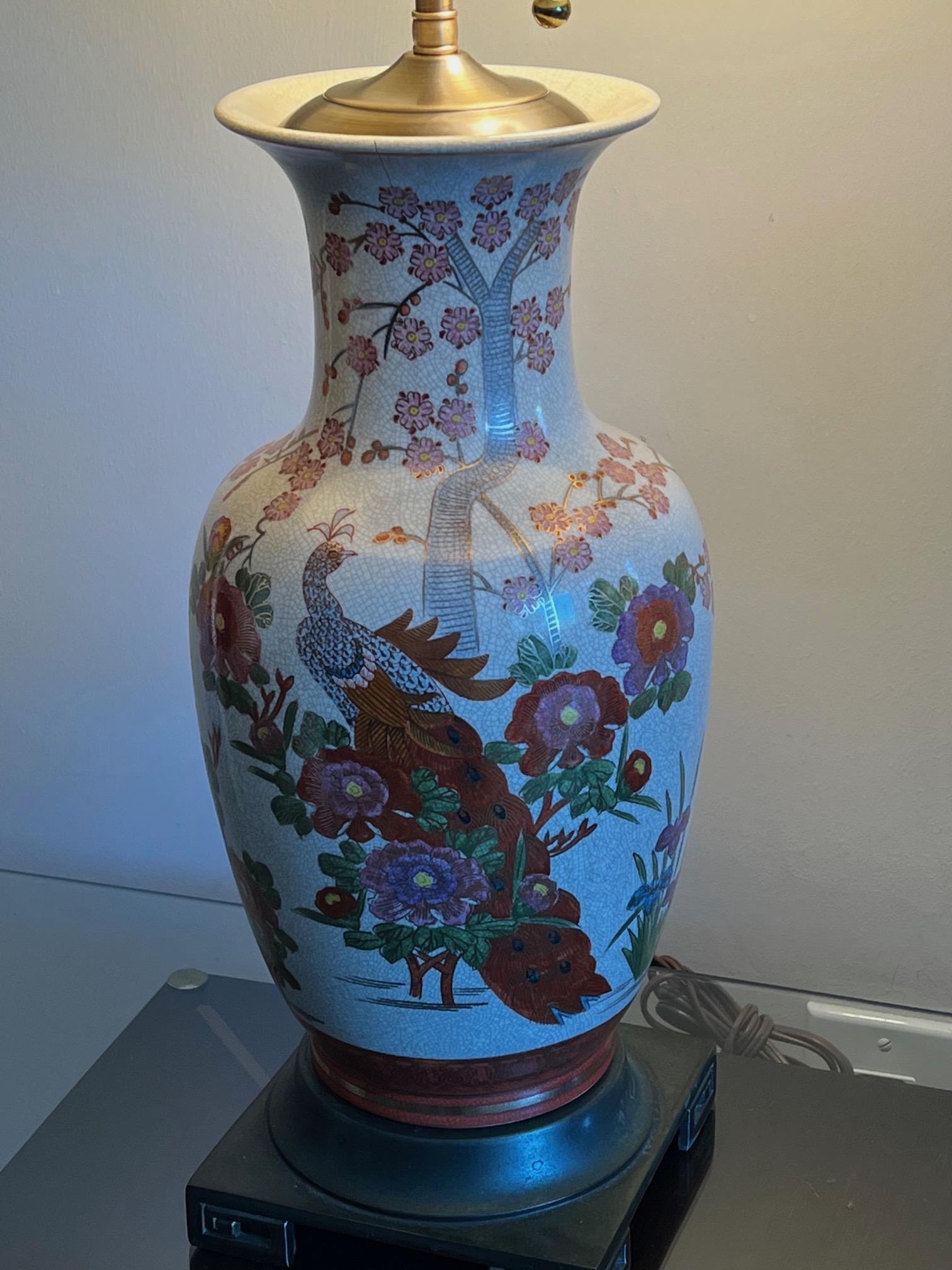 Pair of Japanese Hand Painted Lamps For Sale 5