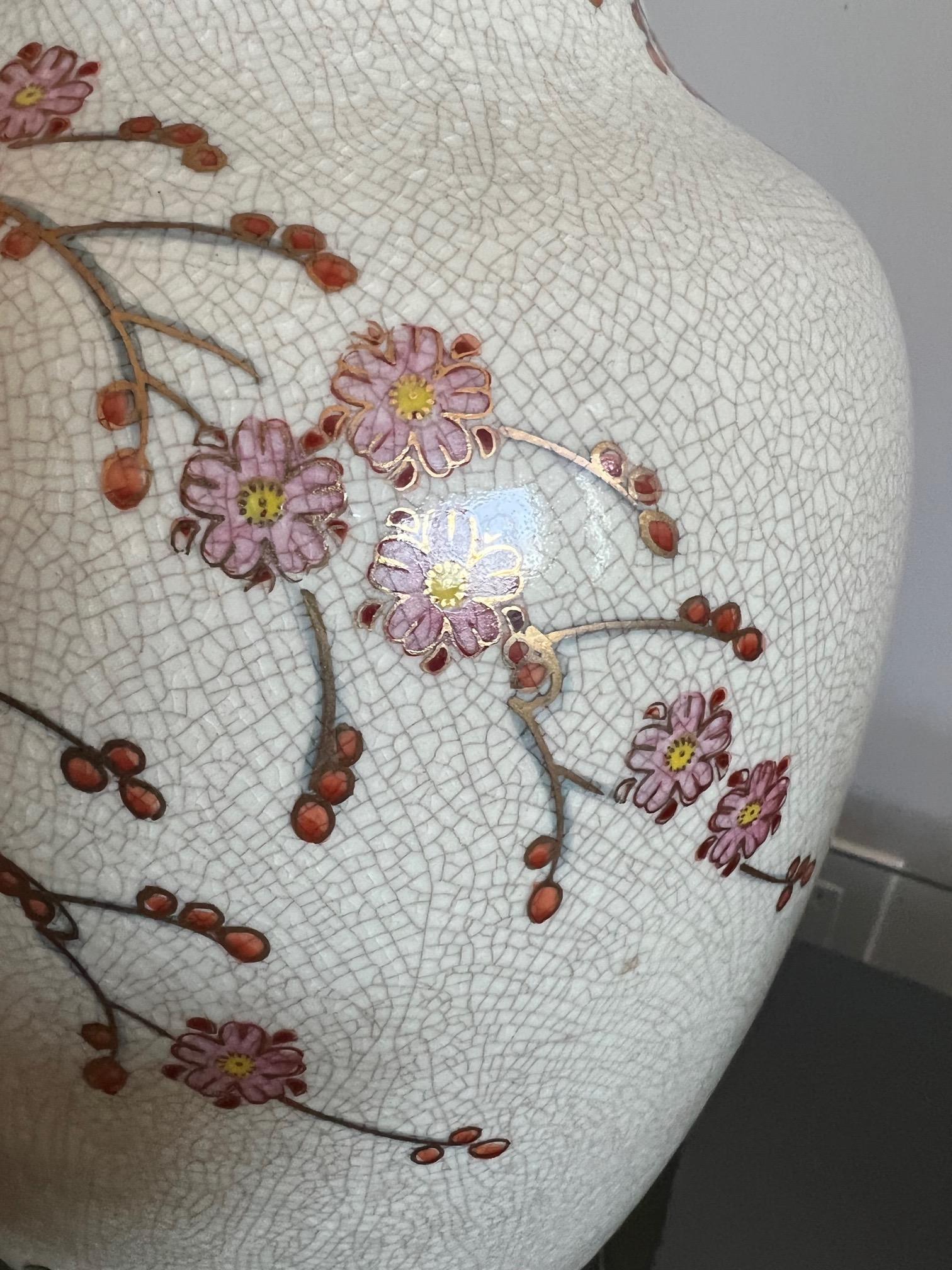 Pair of Japanese Hand Painted Lamps For Sale 5