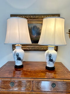 Pair of Japanese Hand Painted Porcelain Lamps