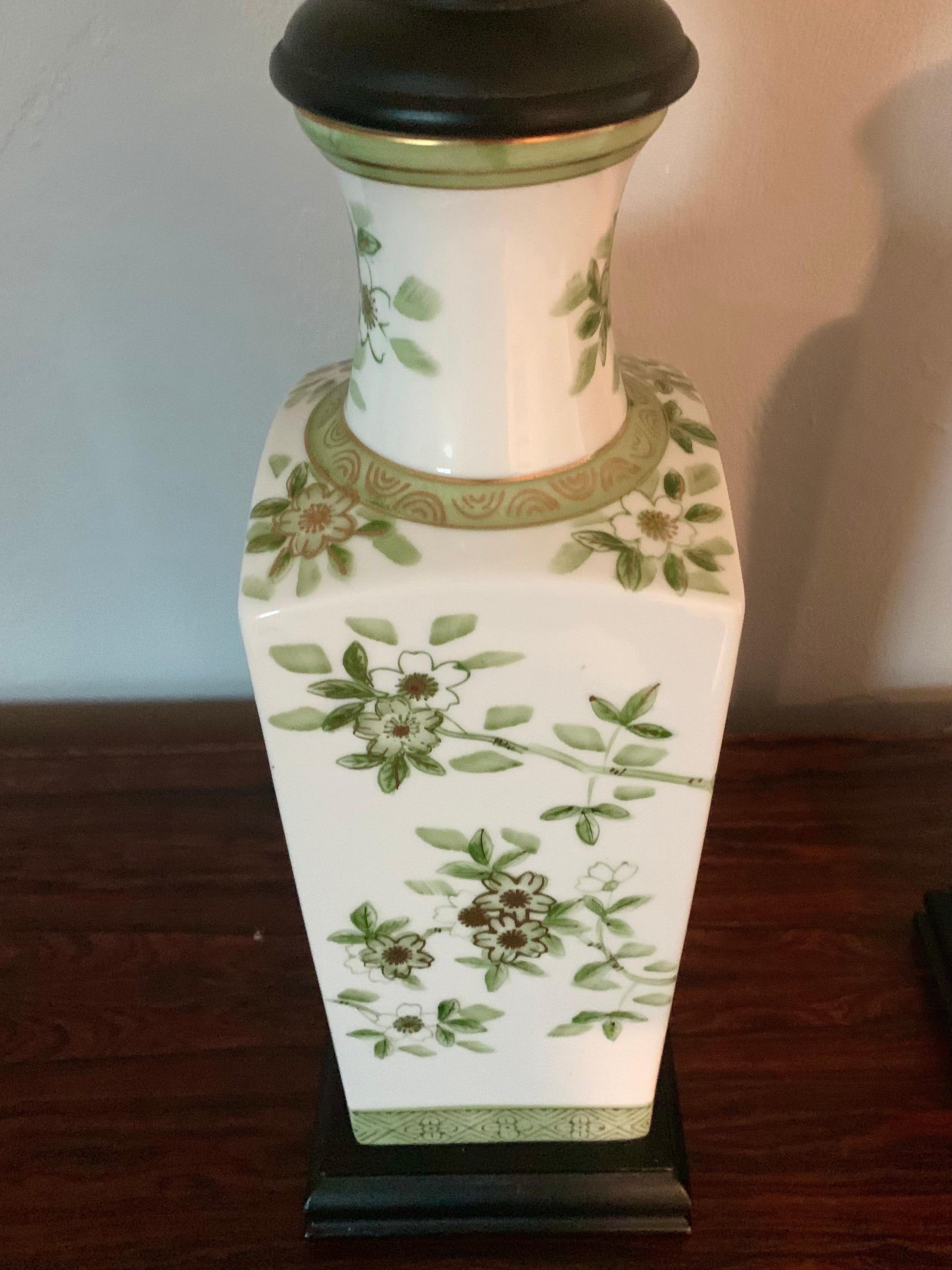 20th Century Pair of Japanese Hand Painted Porcelain Lamps For Sale