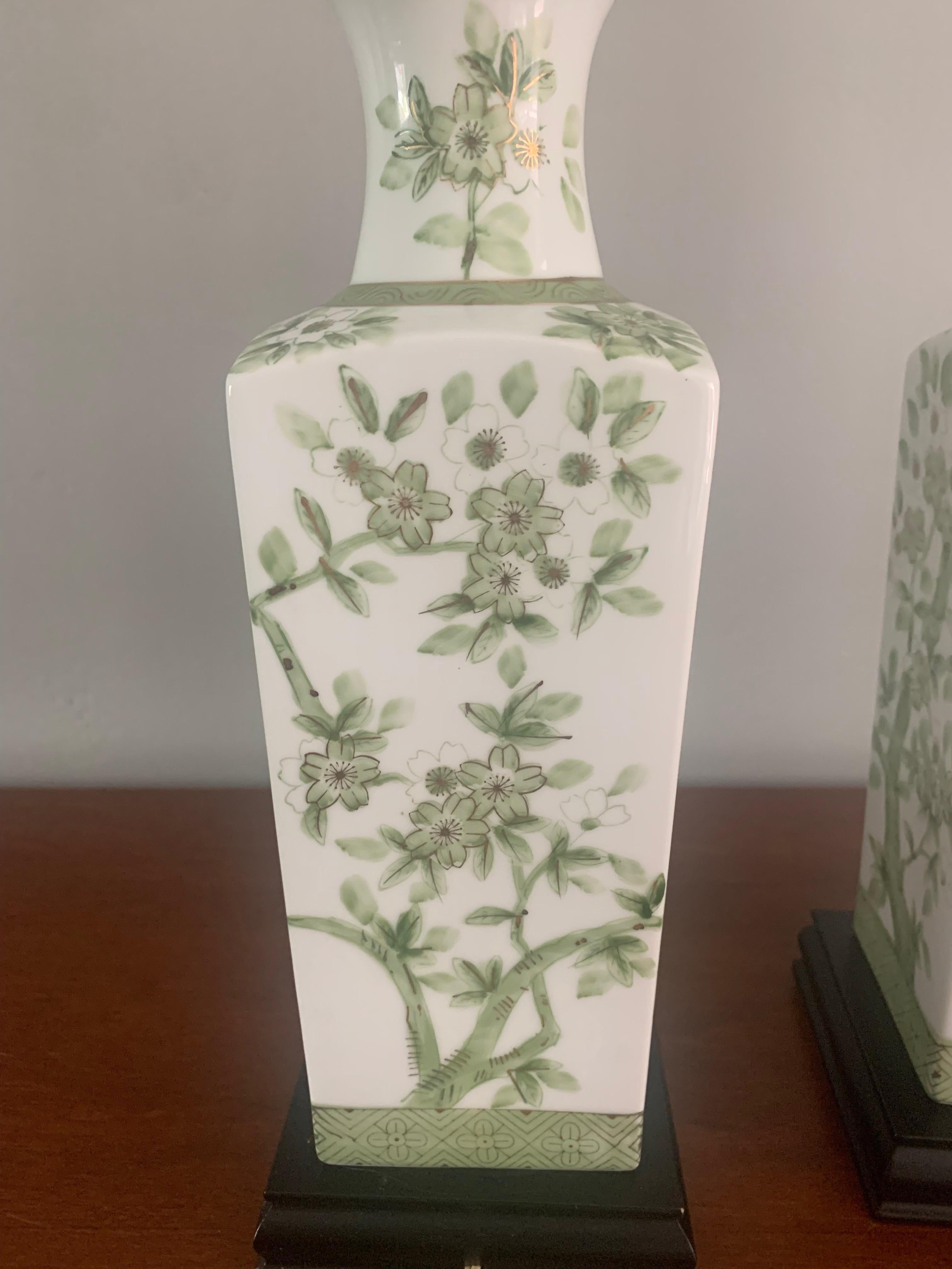 Pair of Japanese Hand Painted Porcelain Lamps 1