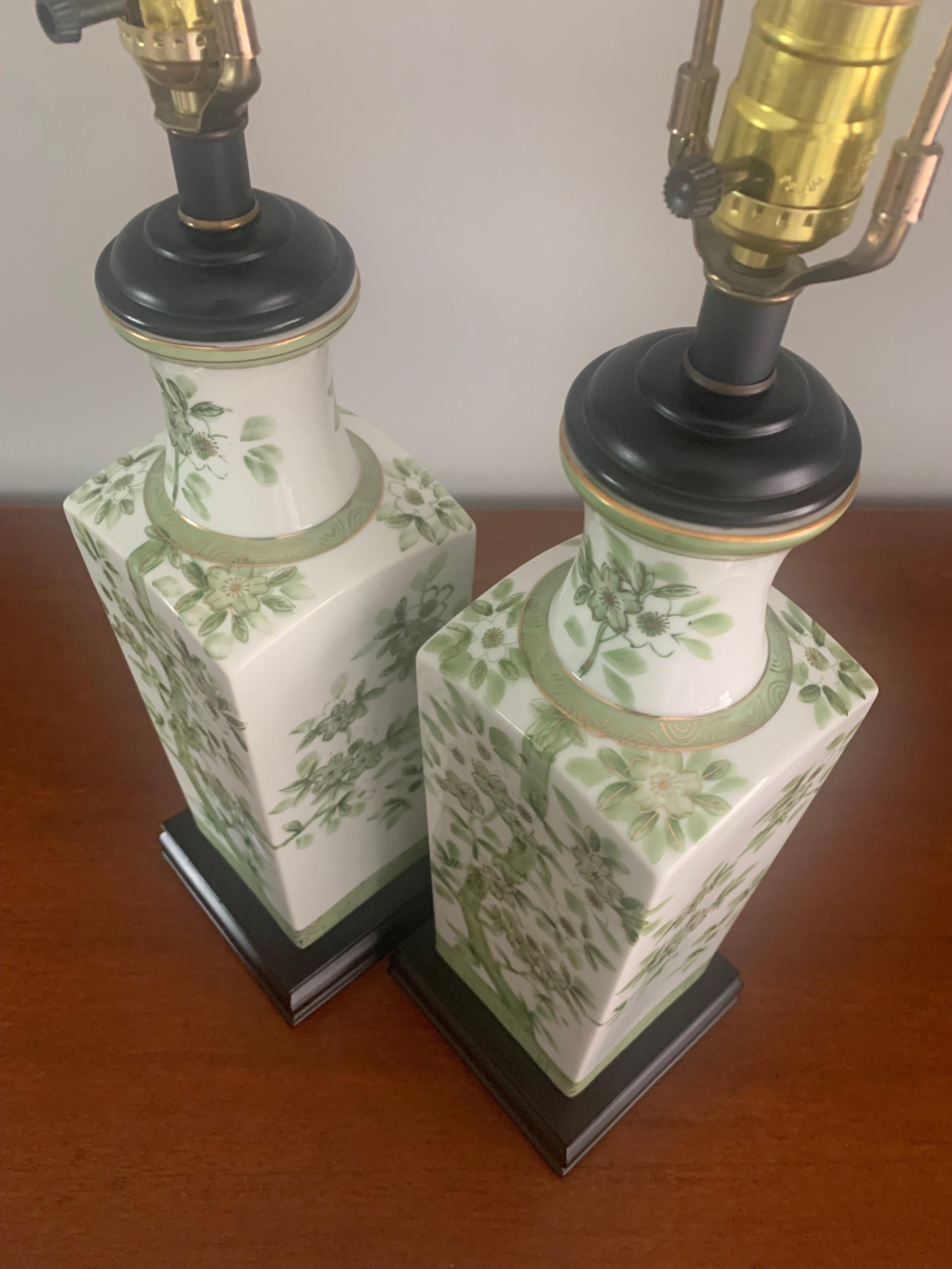 Pair of Japanese Hand Painted Porcelain Lamps 4