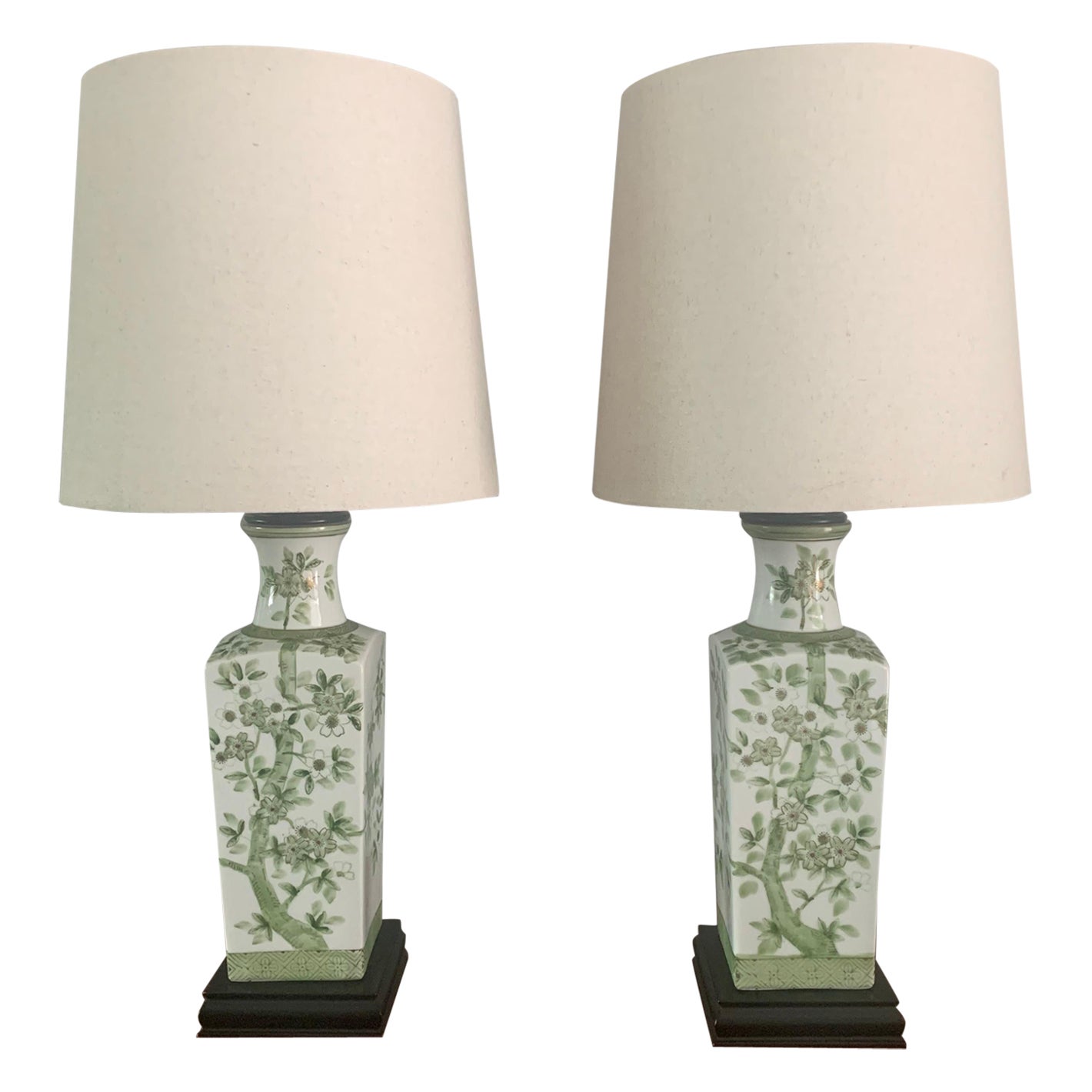 Pair of Japanese Hand Painted Porcelain Lamps
