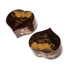 Pair of Japanese Heart Shaped Lacquer Jewelry Boxes, 19th Century