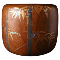 Japanese Hibachi with Inlaid Bamboo Motif, Meiji Period, Taisho Style