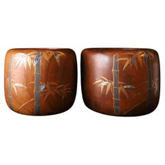 Pair of Japanese Hibachi with Inlaid Bamboo Motif