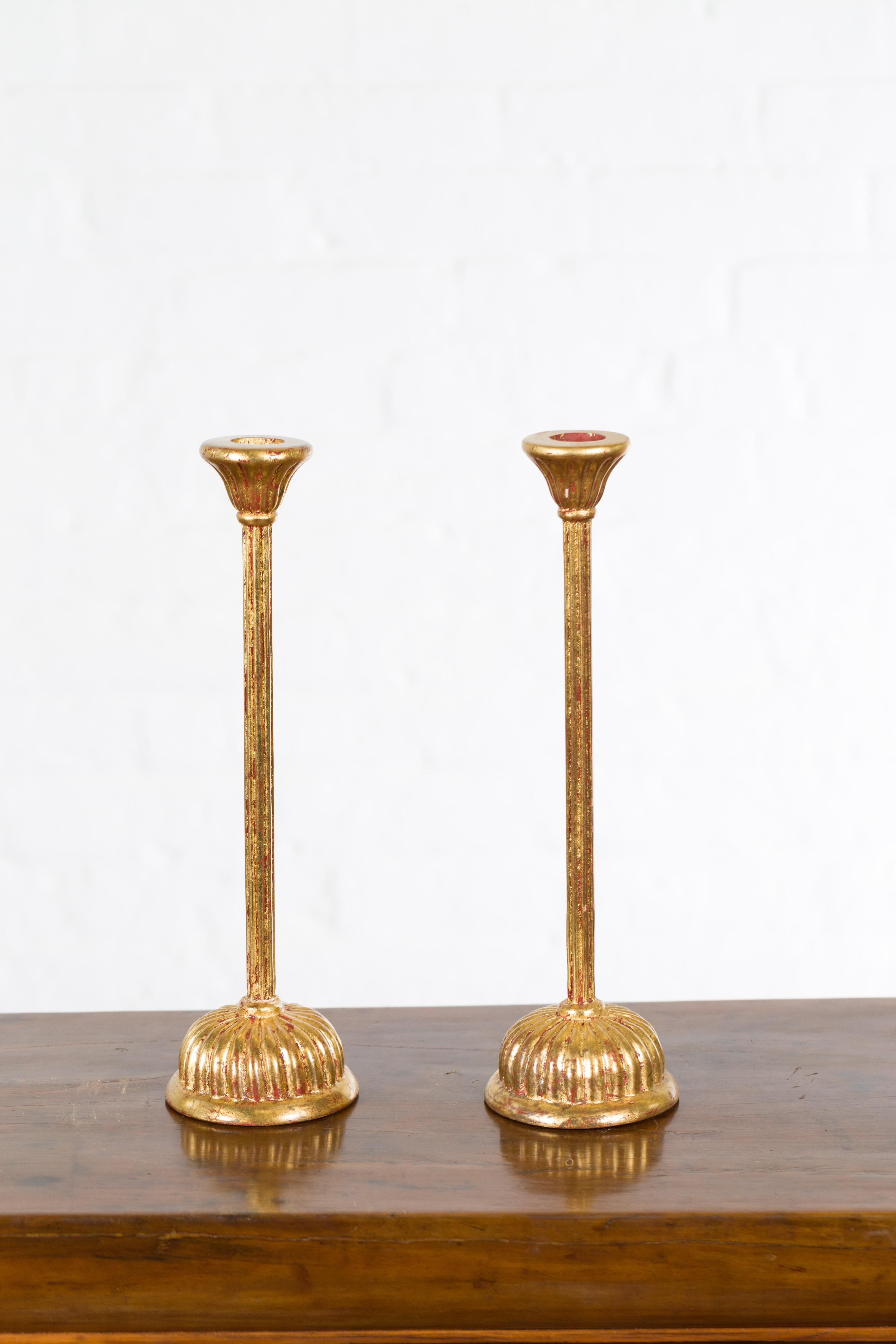 Pair of Japanese Hinamatsuri Gold Lacquered Candleholders with Lotus Bobèches For Sale 5