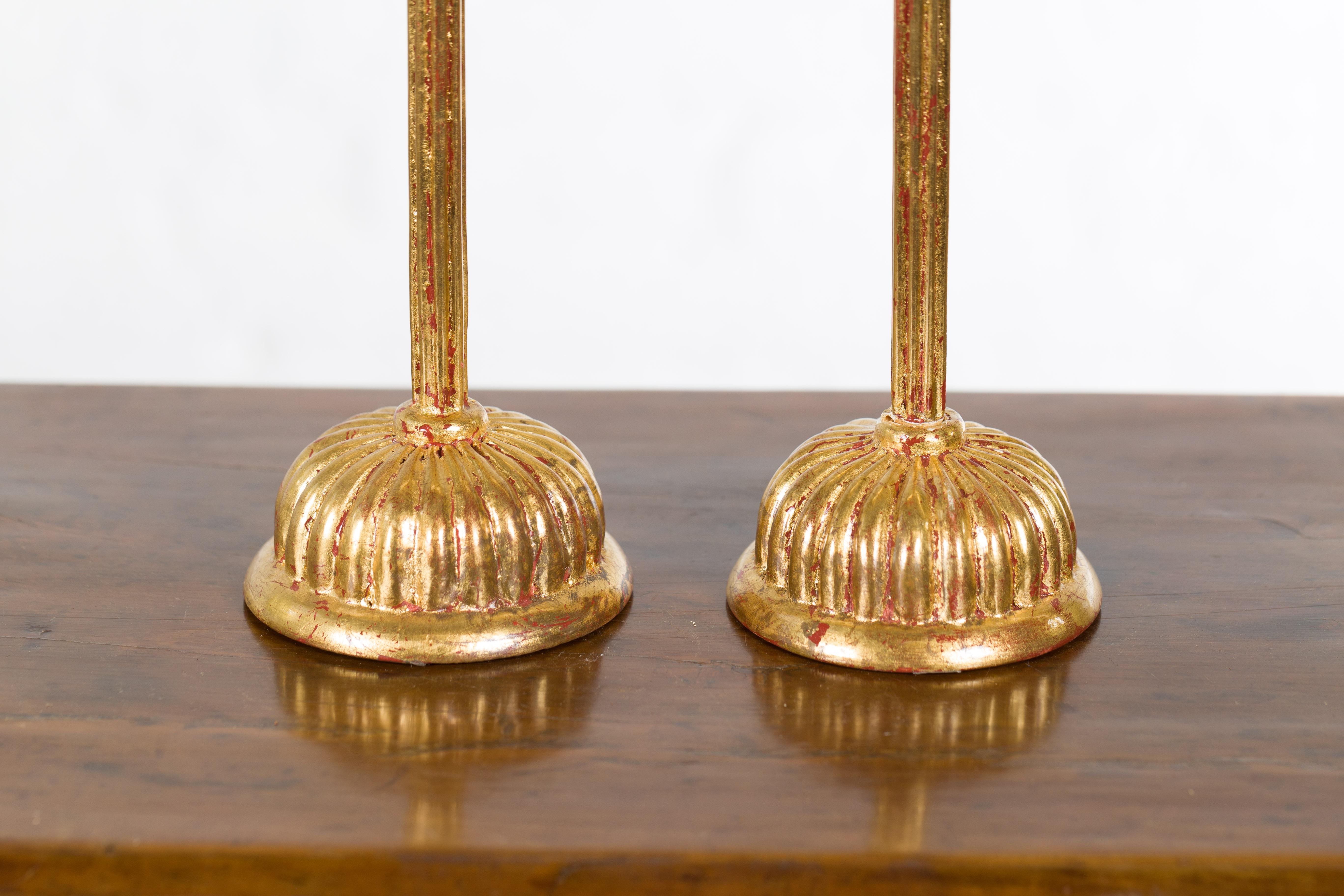 Wood Pair of Japanese Hinamatsuri Gold Lacquered Candleholders with Lotus Bobèches For Sale