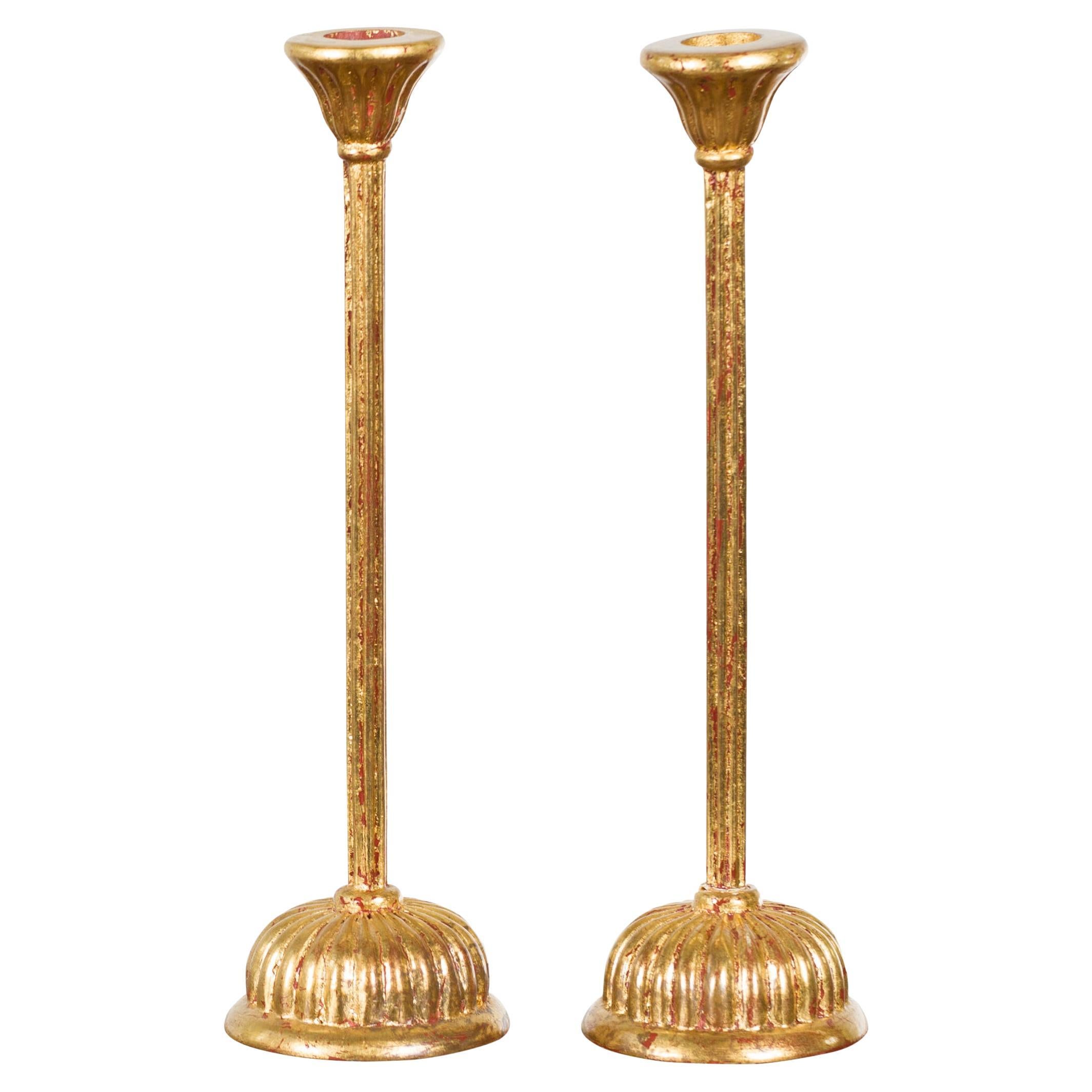 Pair of Japanese Hinamatsuri Gold Lacquered Candleholders with Lotus Bobèches For Sale