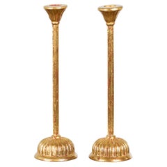 Pair of Japanese Hinamatsuri Gold Lacquered Candleholders with Lotus Bobèches