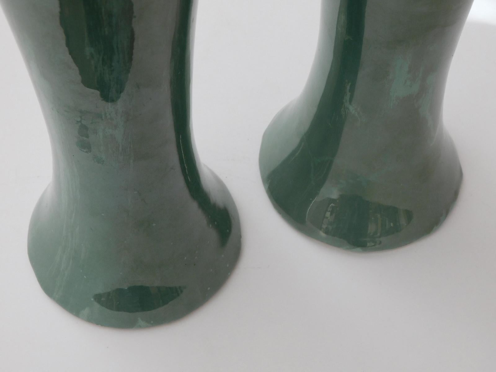 Arts and Crafts Pair of Japanese Hokkaido Doki Baluster-from Celadon Glazed Vases
