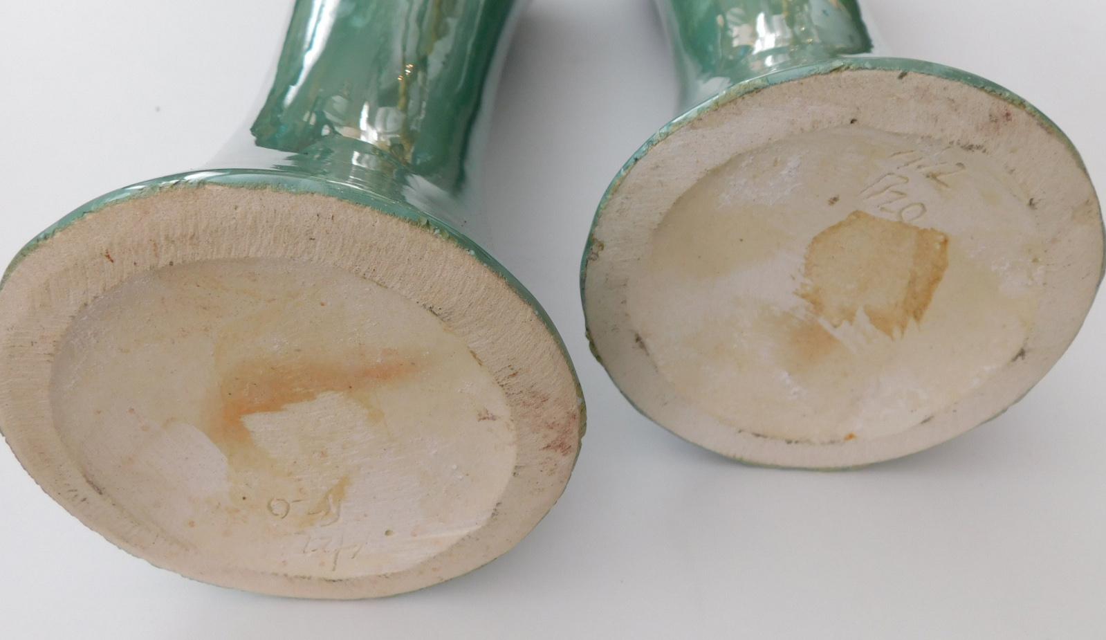 Ceramic Pair of Japanese Hokkaido Doki Baluster-from Celadon Glazed Vases