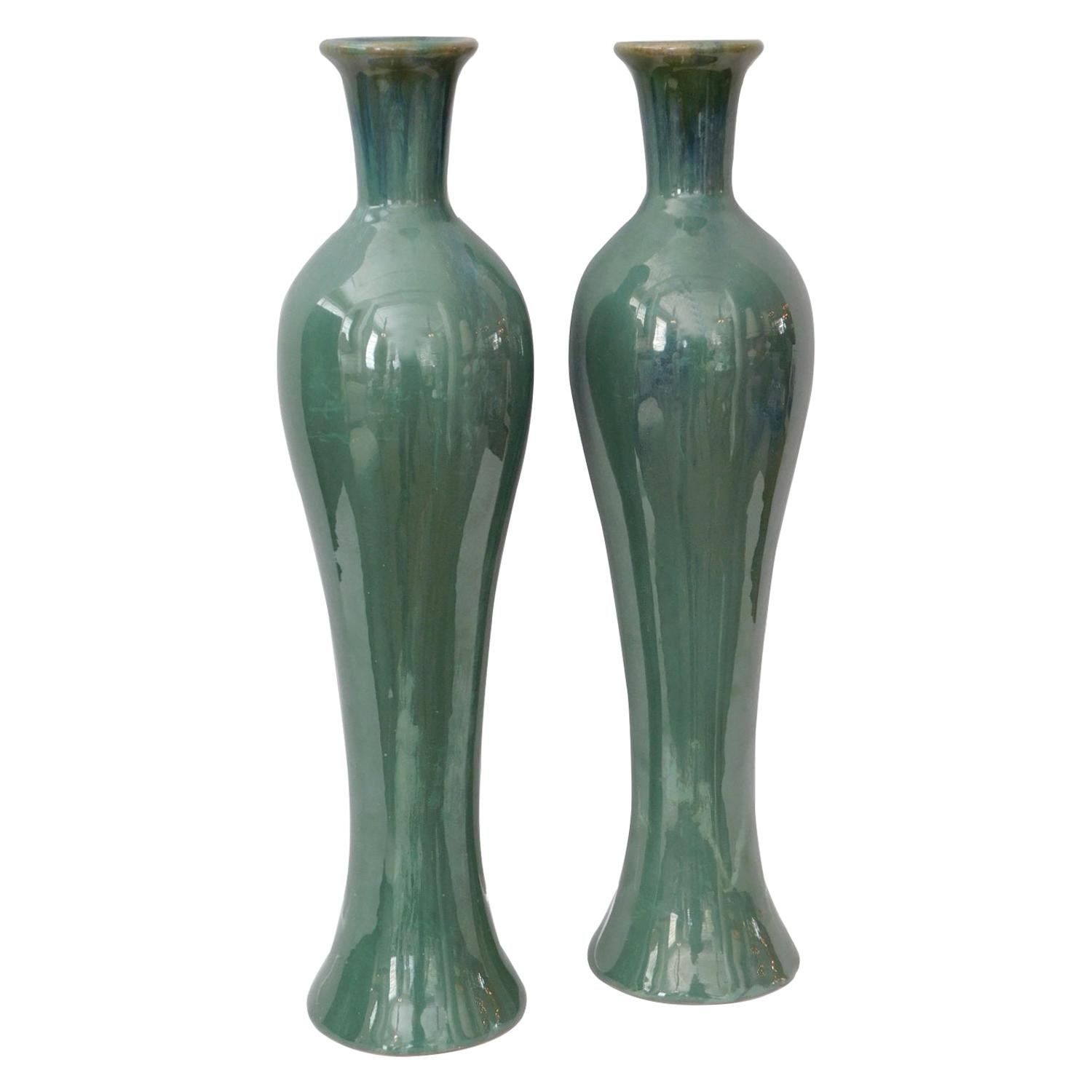 Pair of Japanese Hokkaido Doki Baluster-from Celadon Glazed Vases