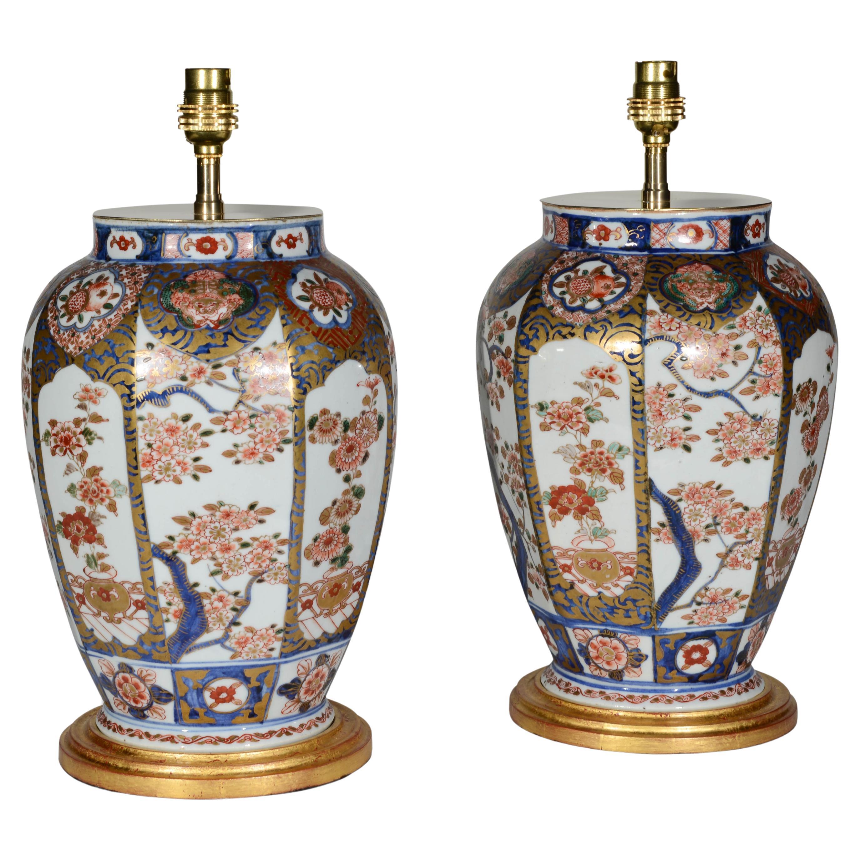 Pair of Japanese Imari 19th Century Table Lamps For Sale