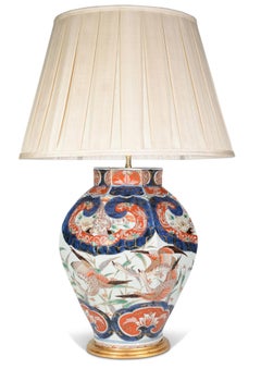 Pair of Japanese Imari Blue and Red Porcelain Table Lamps