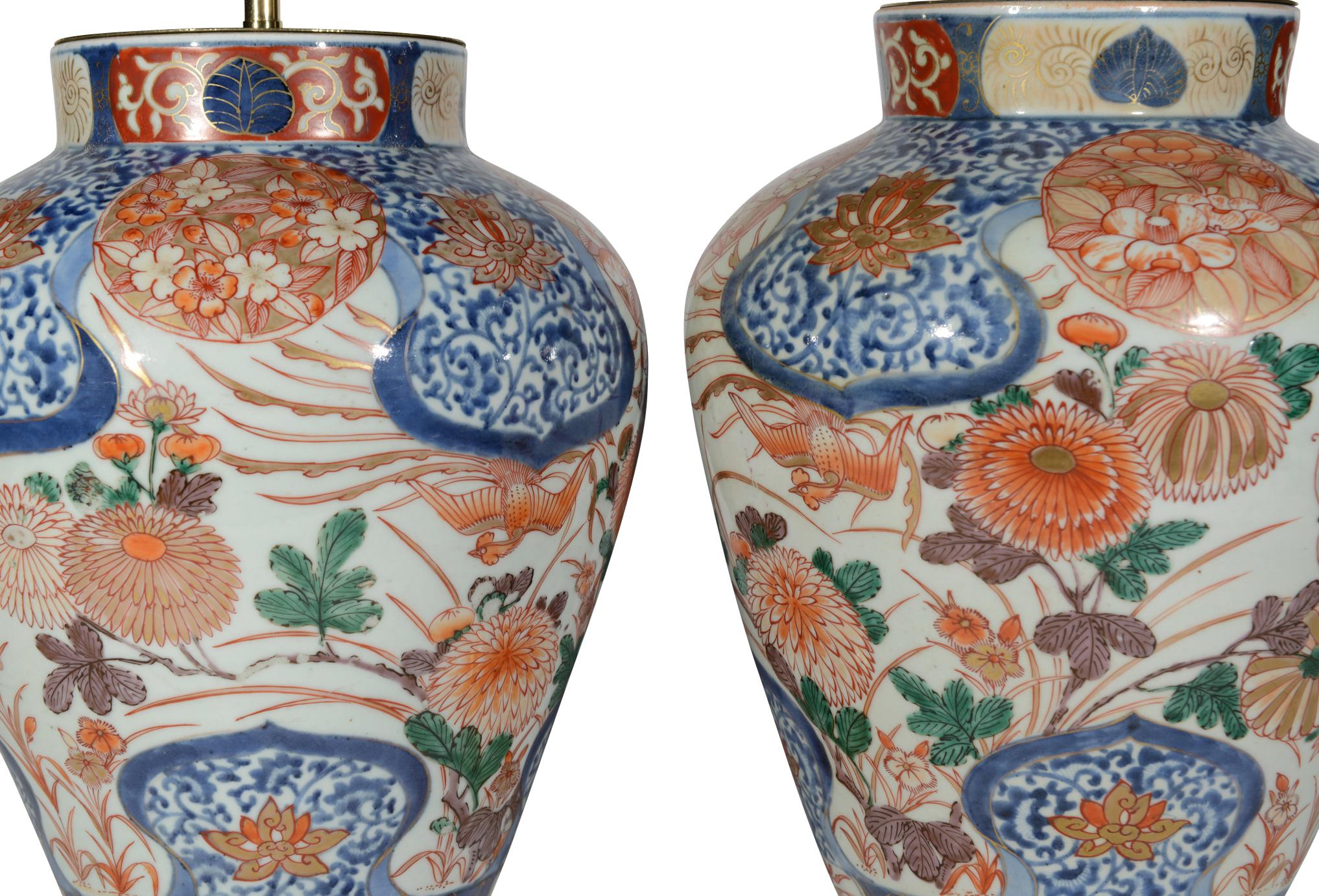 Ceramic Pair of Japanese Imari Blue and Red 18th Century Antique Porcelain Table Lamps For Sale