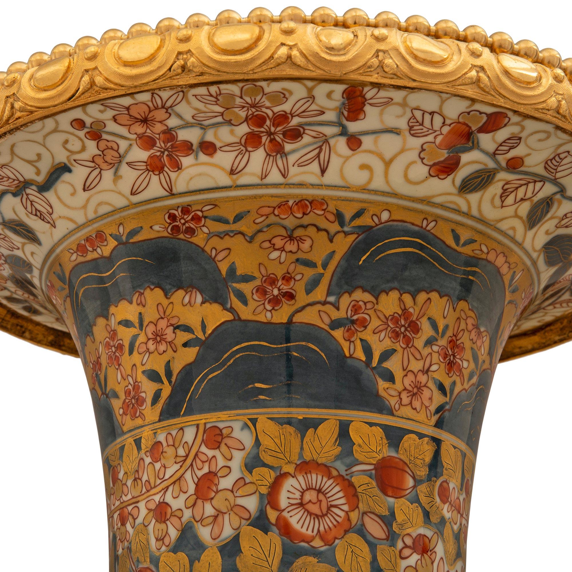 19th Century Pair Of Japanese Imari Porcelain & French Louis XVI St. Ormolu Vases For Sale