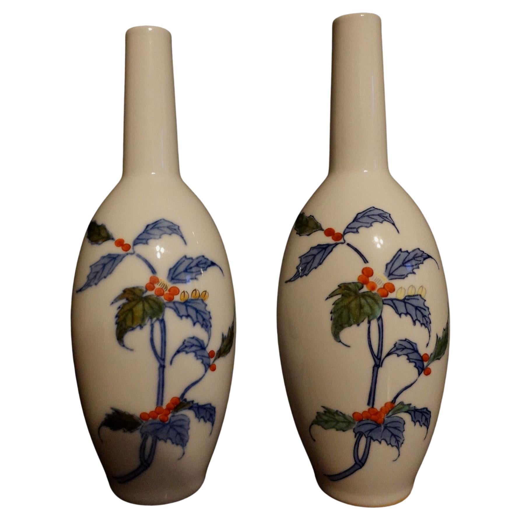 Pair of Japanese Imari Porcelain Sake Bottles, Mid 20th Century For Sale