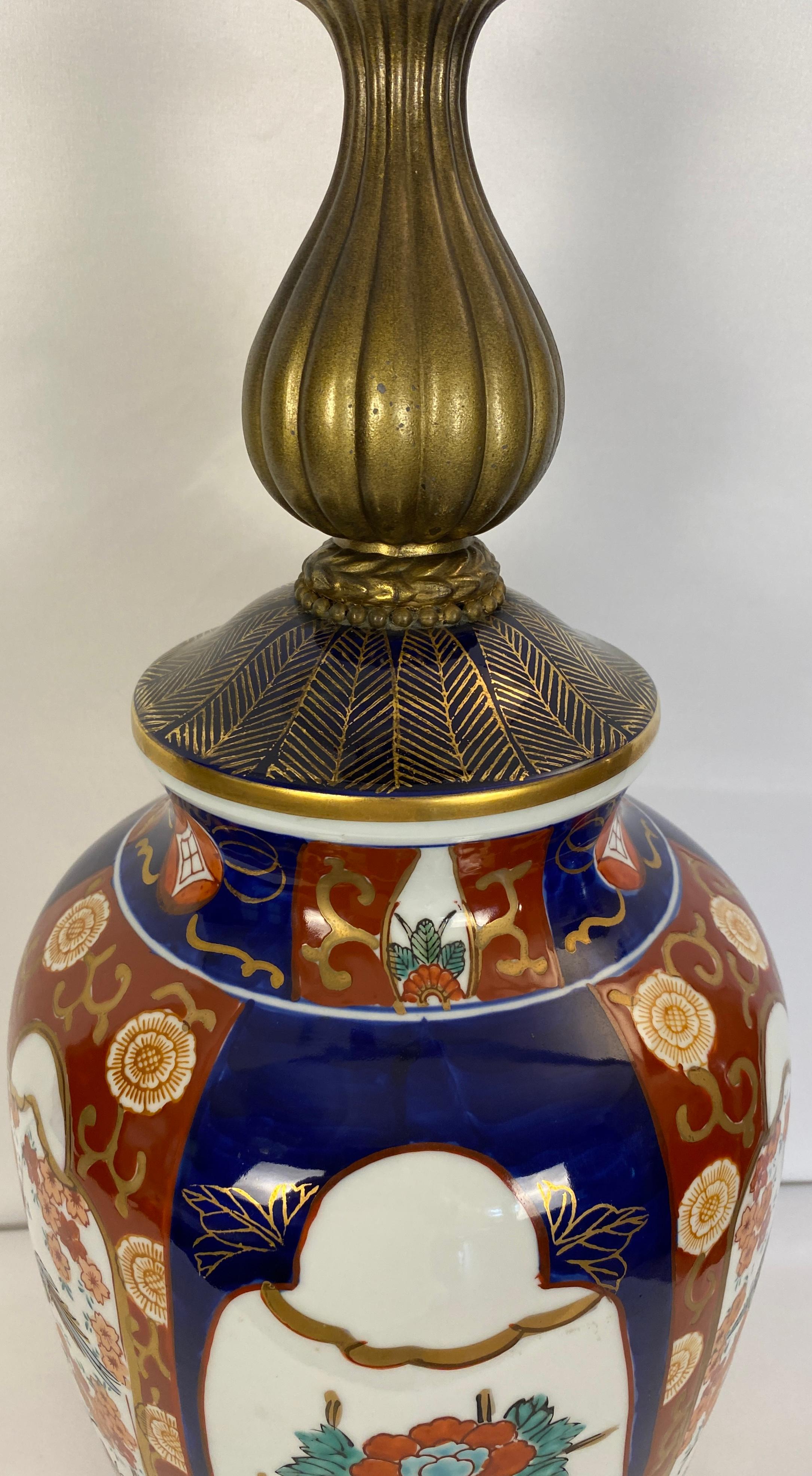 Pair of Japanese Imari Porcelain Style Lamps, Signed For Sale 3