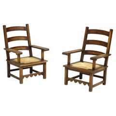Pair of Japanese Influence Rush Seated Armchairs