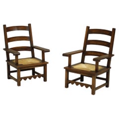 Pair of Japanese Influence rush seated armchairs