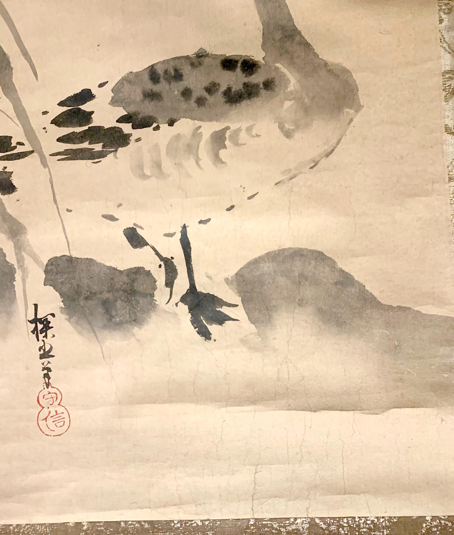 Paar japanische hängende Schriftrollen mit Tusche Kano Tanyu im Angebot 5
