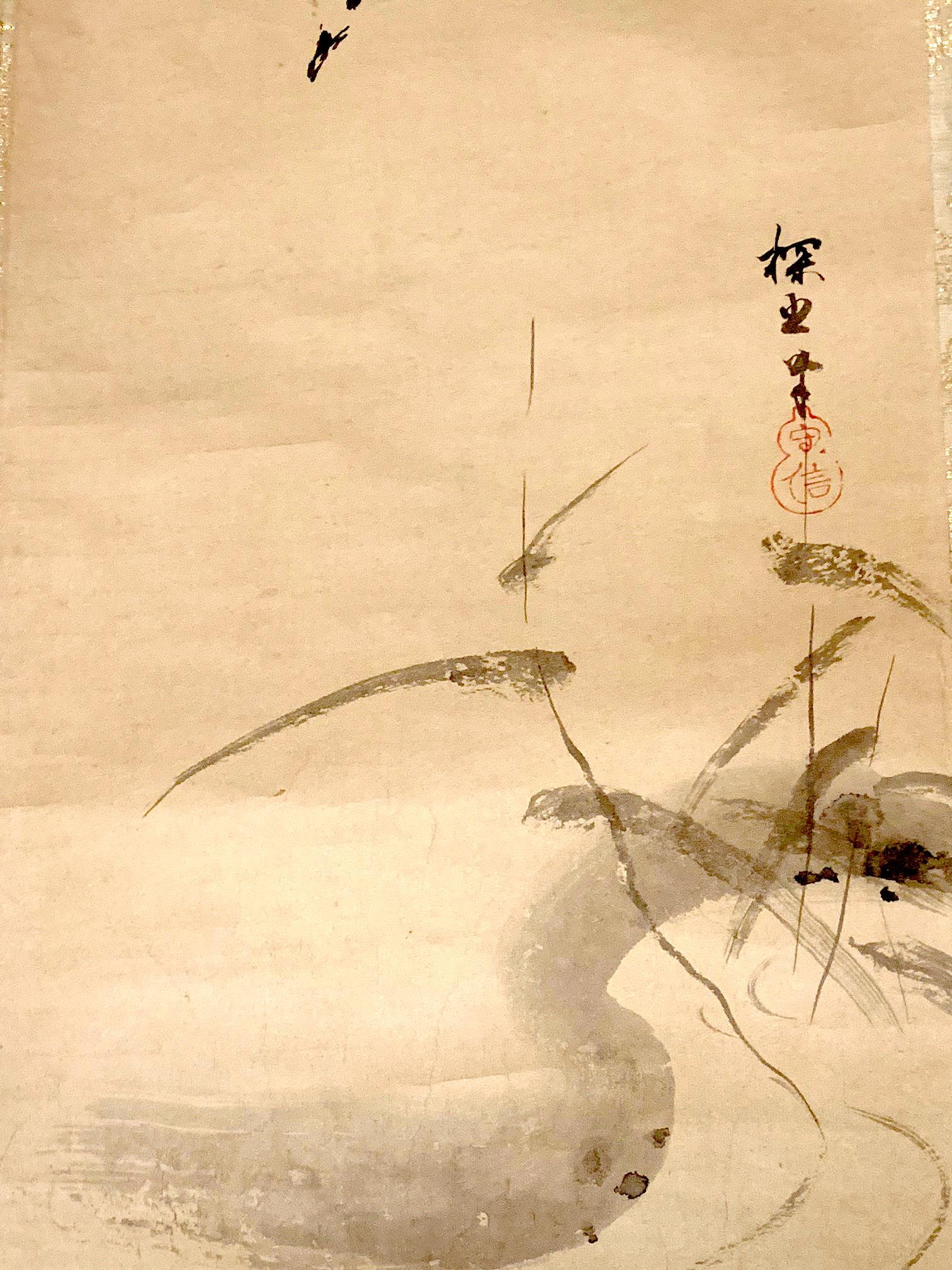 Paar japanische hängende Schriftrollen mit Tusche Kano Tanyu im Angebot 7