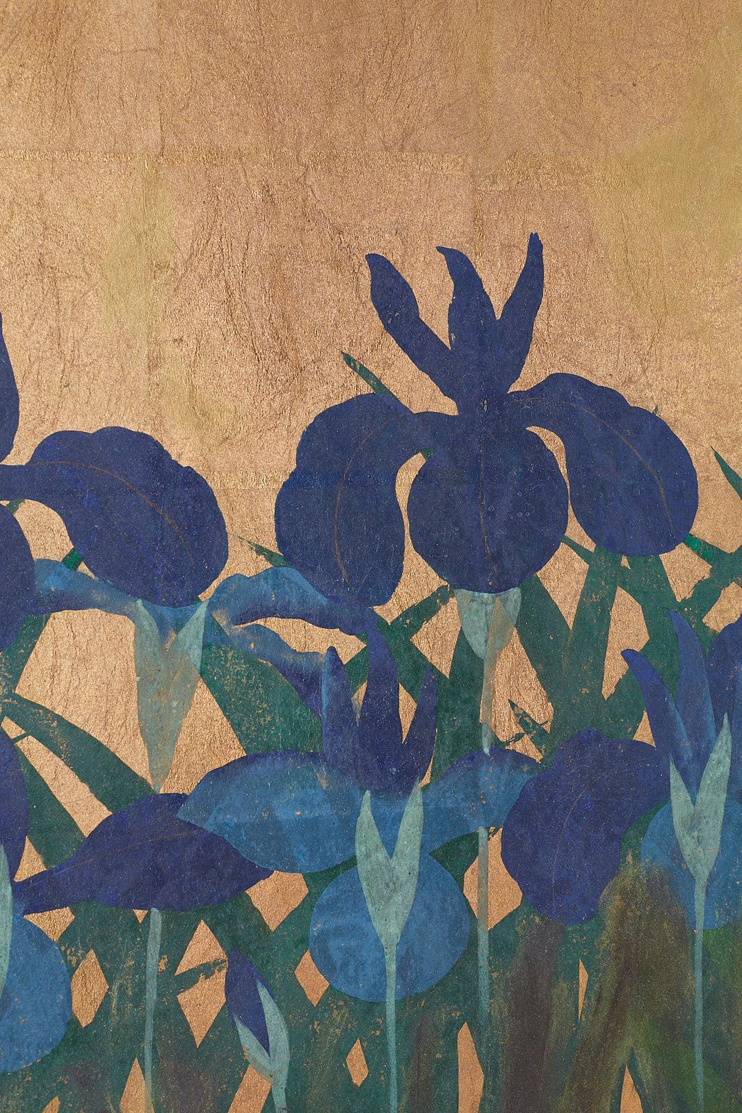 Pair of Japanese Iris Screens on Gilt After Ogata Korin 2