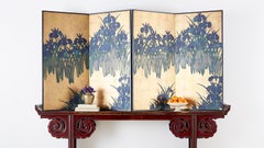 Pair of Japanese Iris Screens on Gilt After Ogata Korin